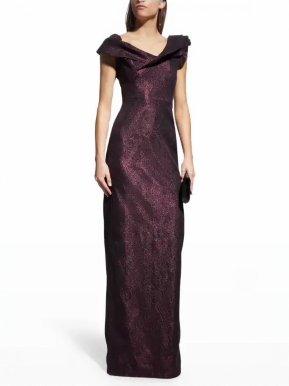 Rickie Freeman by Teri Jon Women’s Metallic Jacquard Off the Shoulder Gown Dress